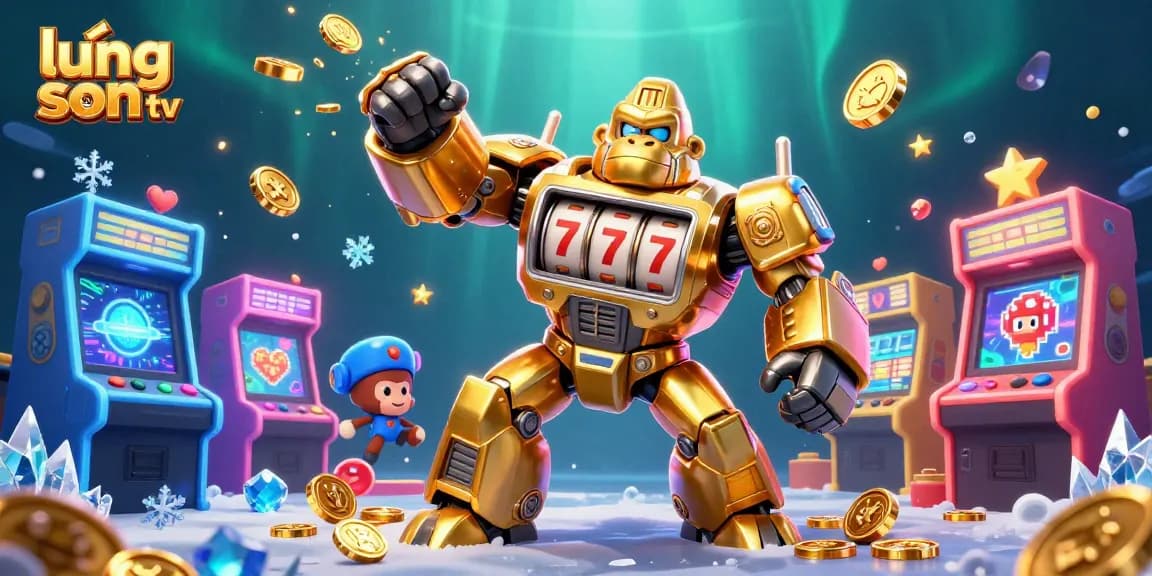 Experience thrilling gaming adventures with lương sơn tv, featuring a mechanical gorilla mech and vibrant casino elements.