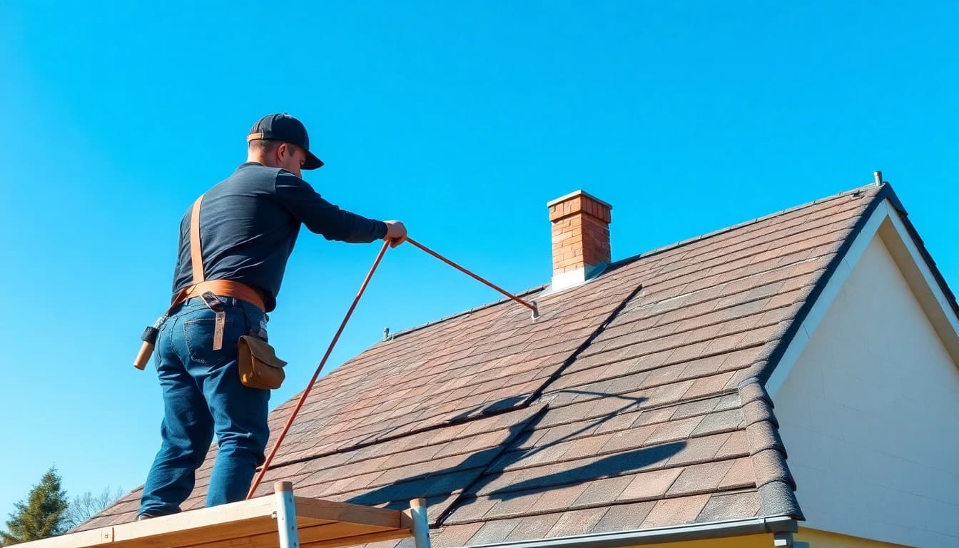 Skilled roofer performing кровельные работы Минск on a residential property, showcasing professionalism and quality.