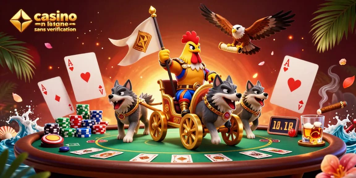 Jouez sur un casino en ligne sans vérification avec un roi guerrier en scène de poker exaltante.