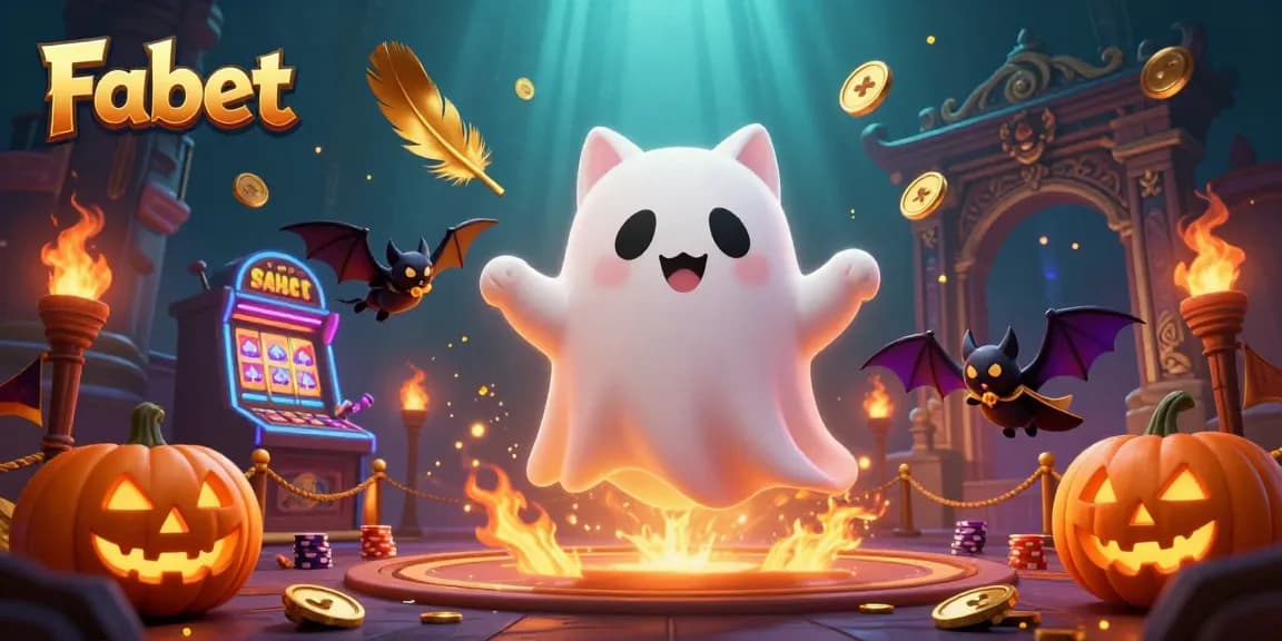 Join Fabet's thrilling adventure with a ghost cat and bat in a haunted casino atmosphere.
