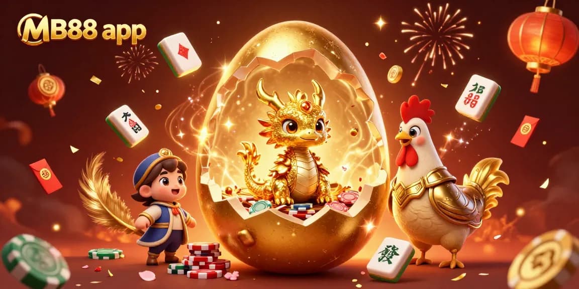 Enjoy thrilling games with the MB88 app featuring a lively dragon and golden poker chips!