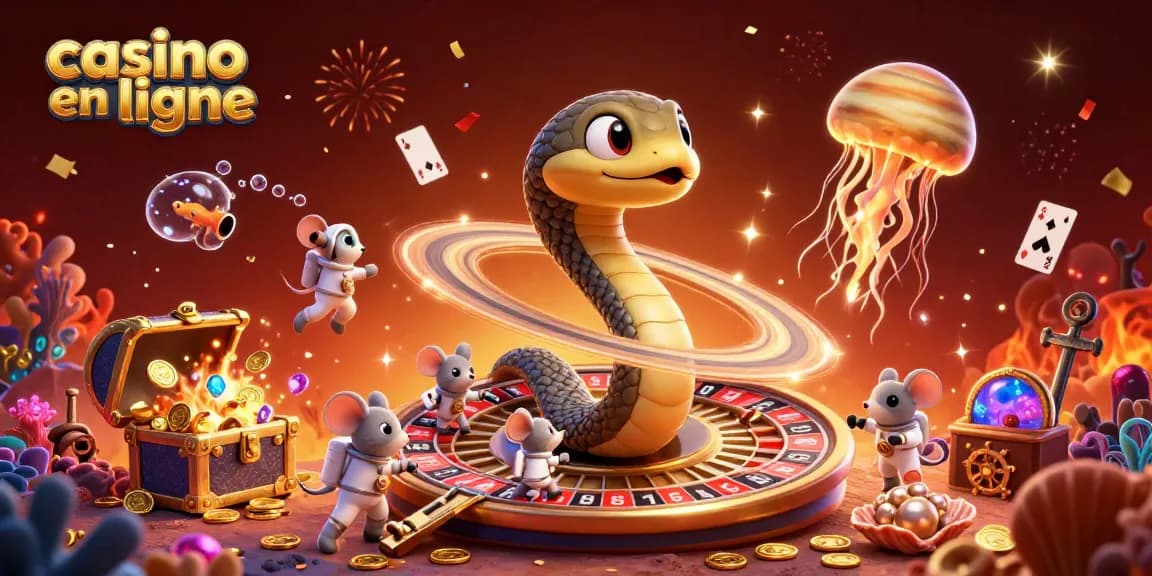 Les astronautes parient sur "casino en ligne" en utilisant des éléments de casino dans un décor vibrant.