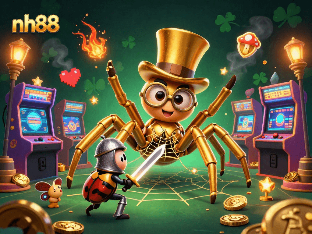 Engage in thrilling games with nh88's colorful and dynamic casino experience featuring golden elements and captivating characters.