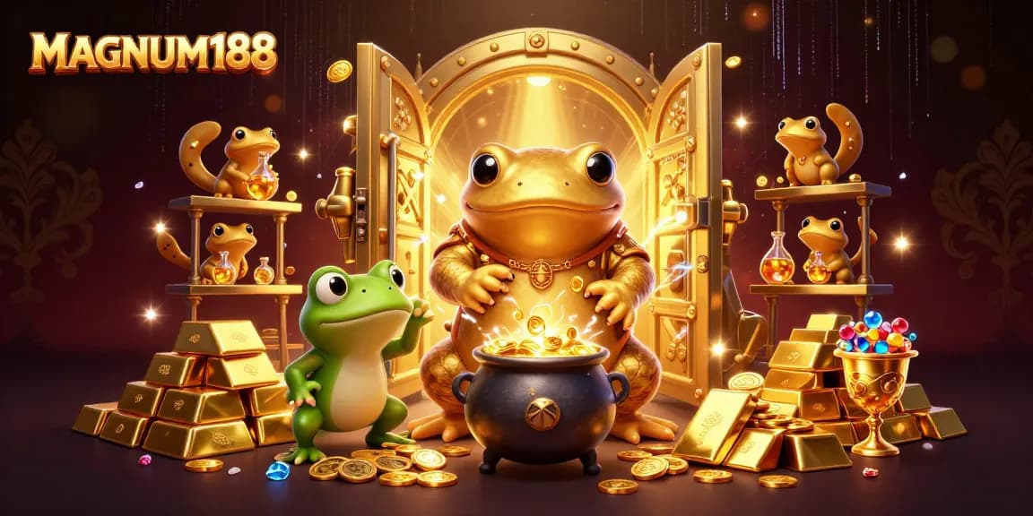 Join the excitement at MAGNUM188 as the giant golden salamander reveals treasures in a vibrant online casino scene.