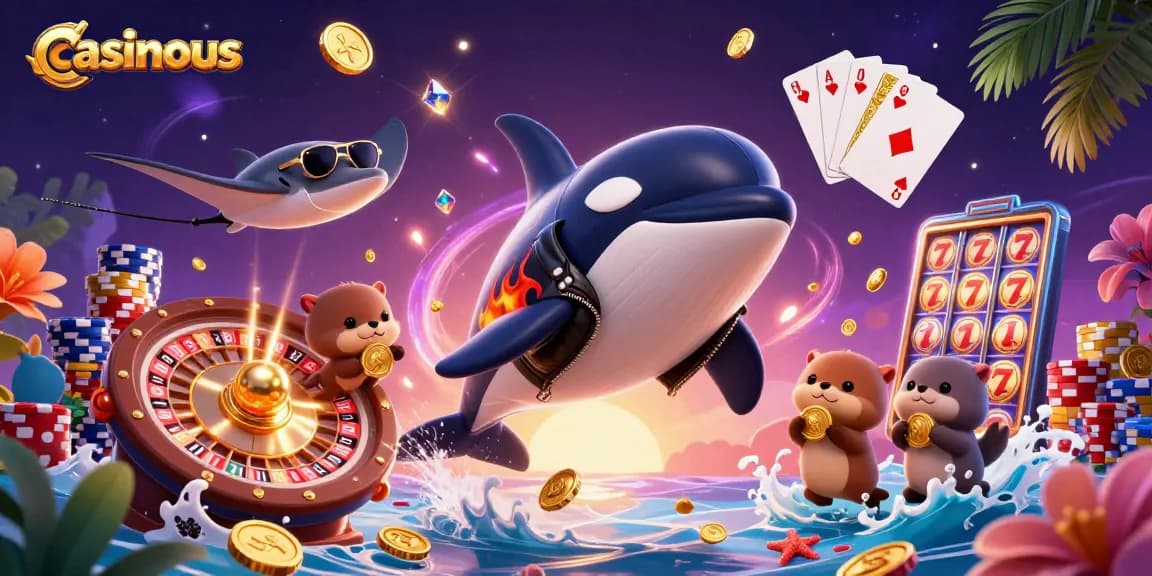 Join casinous in an exciting casino adventure with 3D characters and vibrant gaming elements.