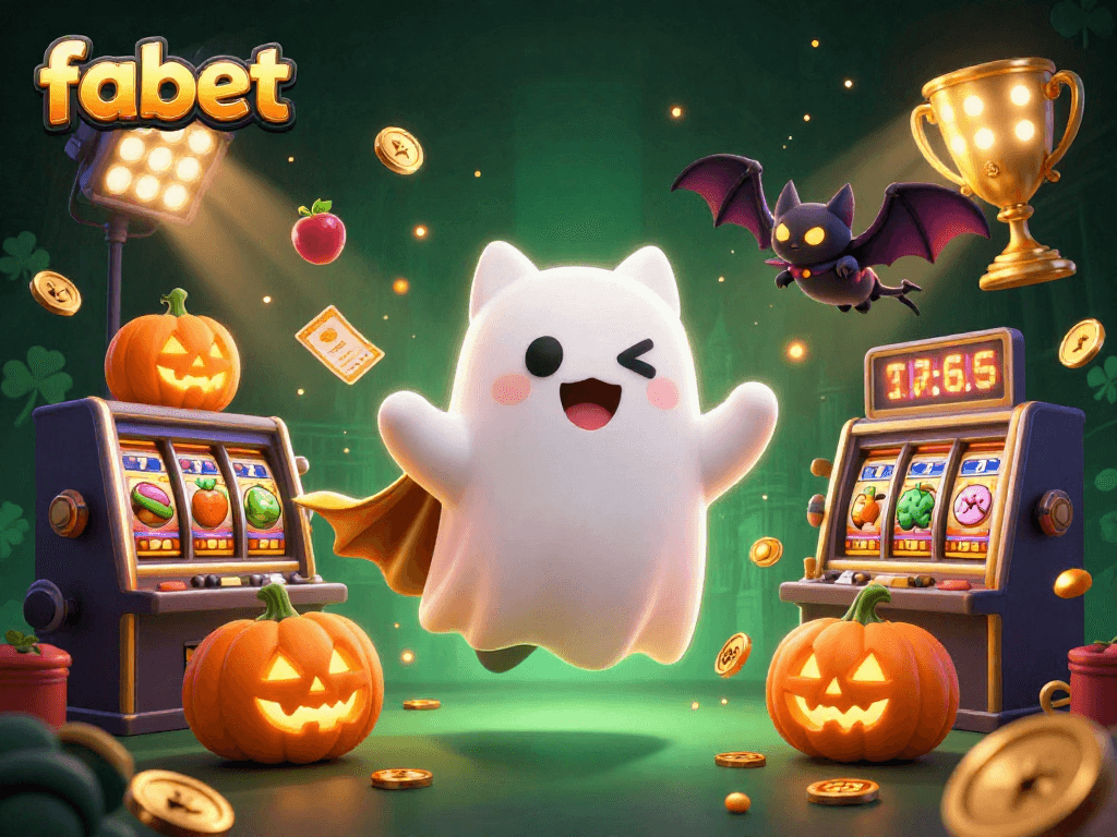 Experience fabet's thrilling casino atmosphere with a ghost cat and vibrant gaming elements.