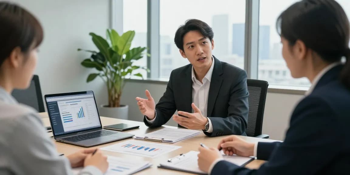 Portfolio strategy meeting at https://wifenamebio.com/ with financial advisor and client, showcasing investment discussions.