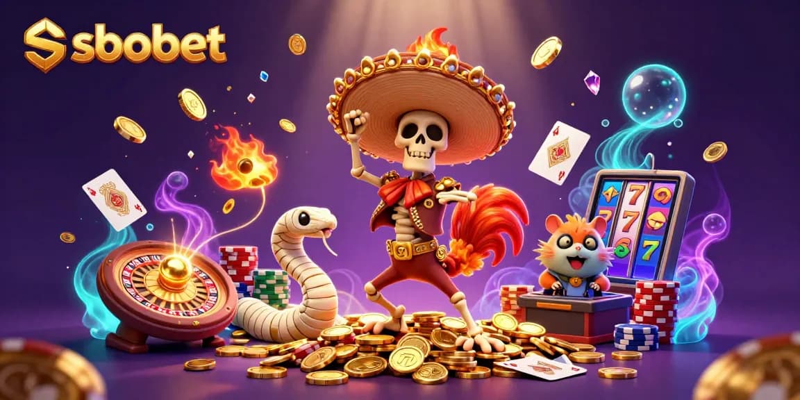 Experience sbobet action in a vibrant casino scene with a mariachi rooster and golden coins!