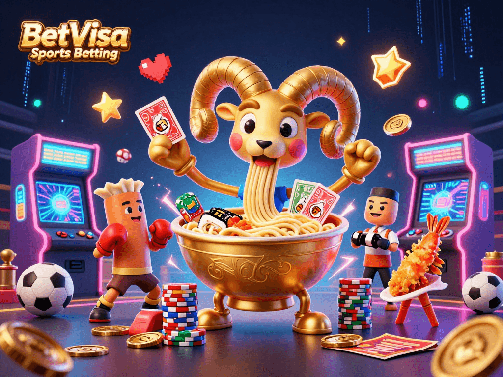 BetVisa Sports Betting features a vibrant sports betting scene with 3D characters engaging in action.
