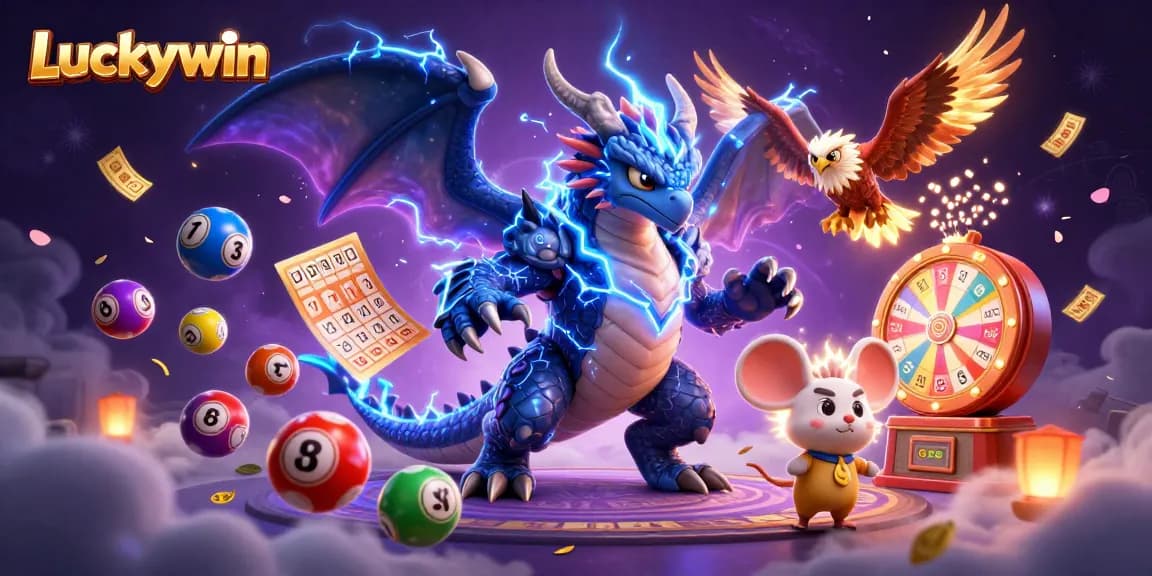 Luckywin showcases an exciting gaming scene with colorful elements and energetic characters for players.
