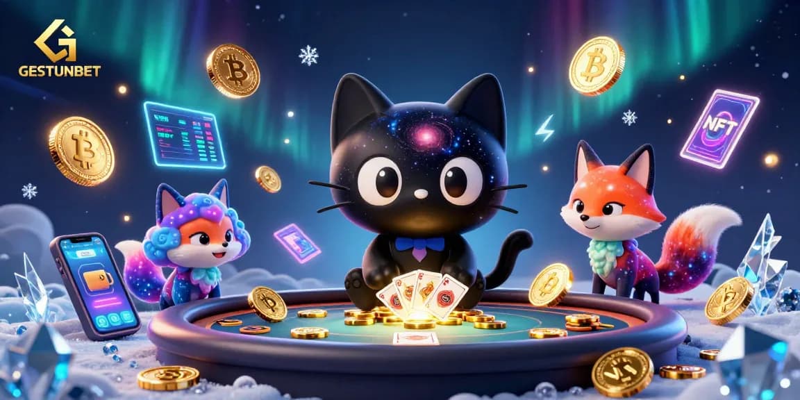 Experience GESTUNBET's cosmic casino with unique characters pulling in gold chips.