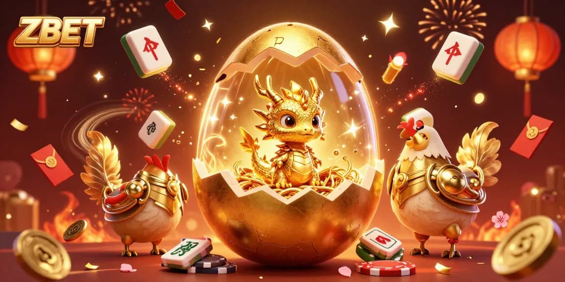 Experience ZBET with a stunning golden dragon revealing treasures among casino elements.