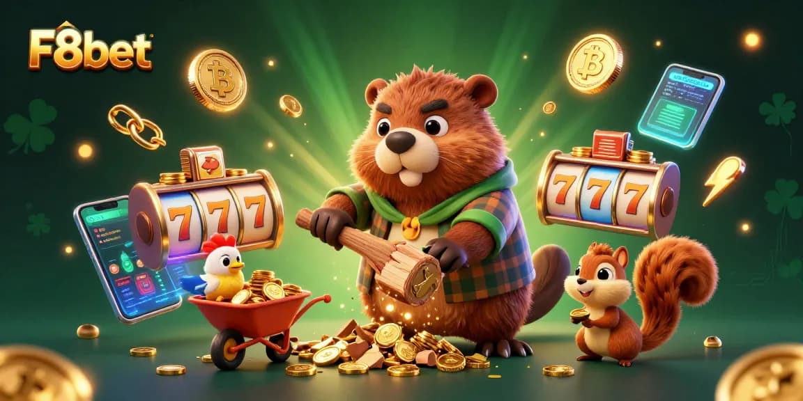 Experience winnings with F8bet in this vibrant, detailed casino-themed illustration.