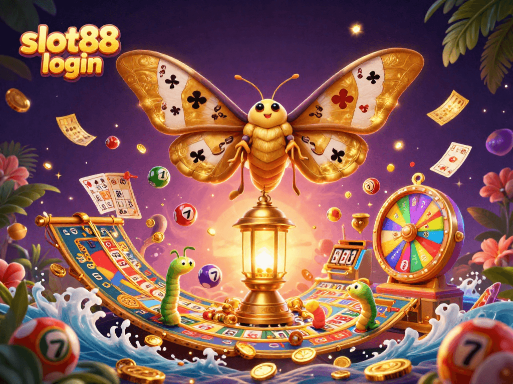 Experience winnings with slot88 login in this vibrant 3D casino illustration featuring exciting gaming elements.