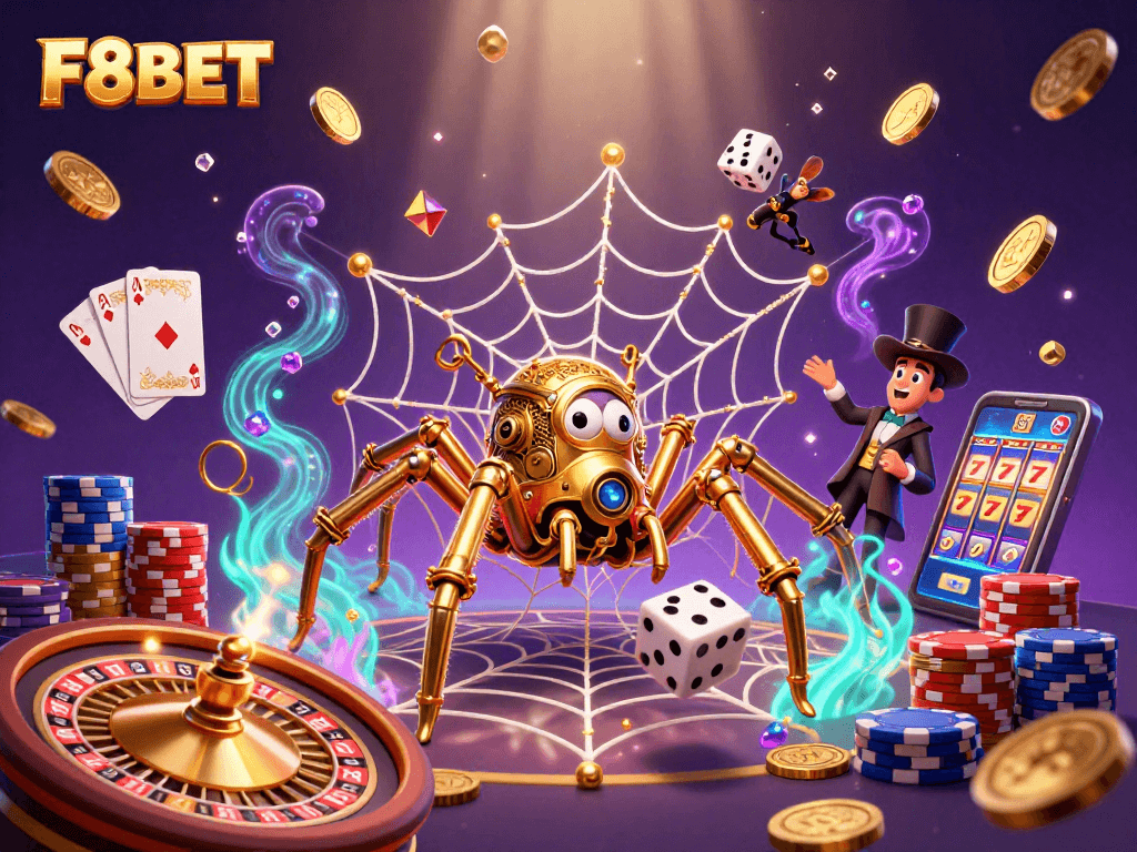 Engage with the thrilling world of F8BET's casino games featuring a steampunk twist and vibrant elements.