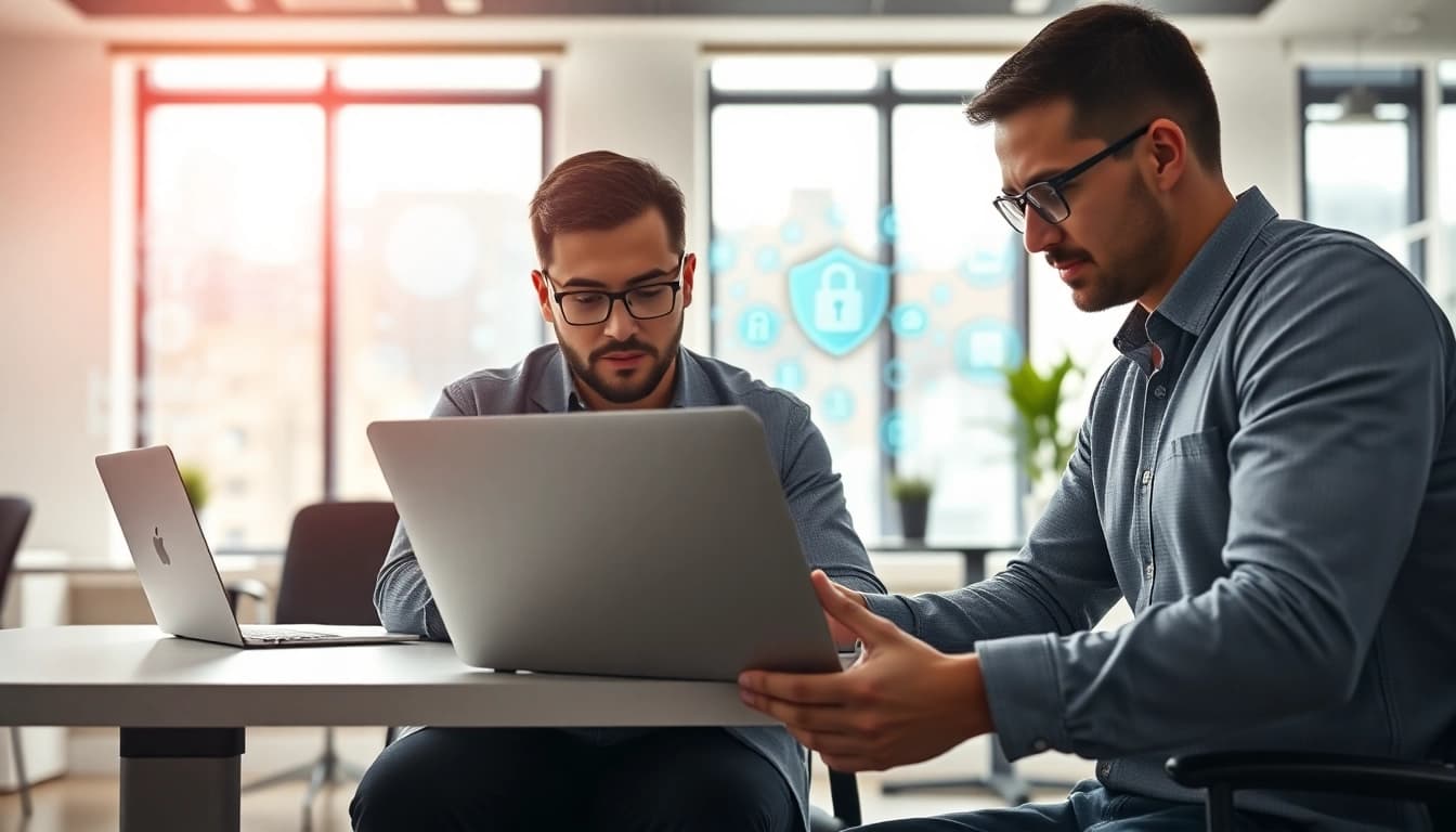 Understand cyber essentials cost with cybersecurity experts analyzing data in a bright office.