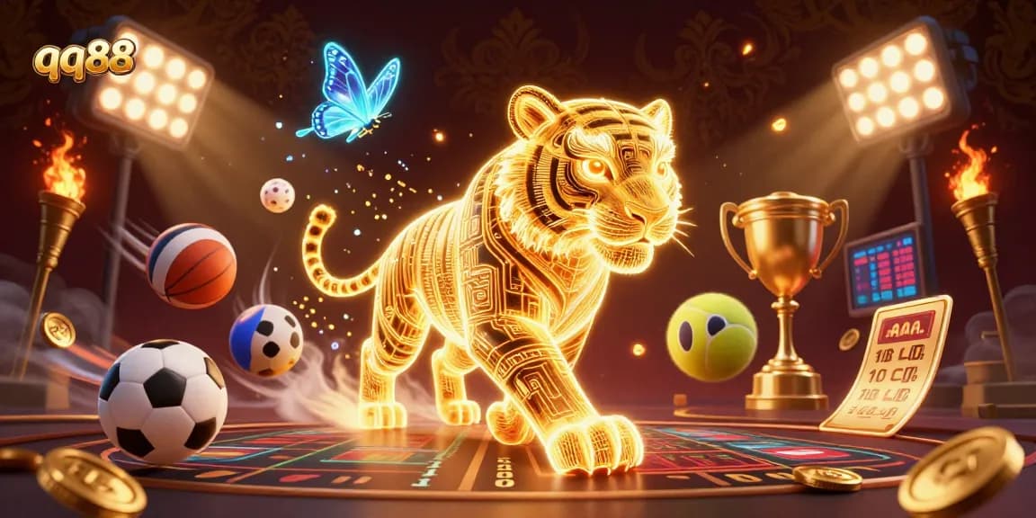 Engage with the thrills of qq88 casino, highlighted by vibrant sports elements and dynamic characters.