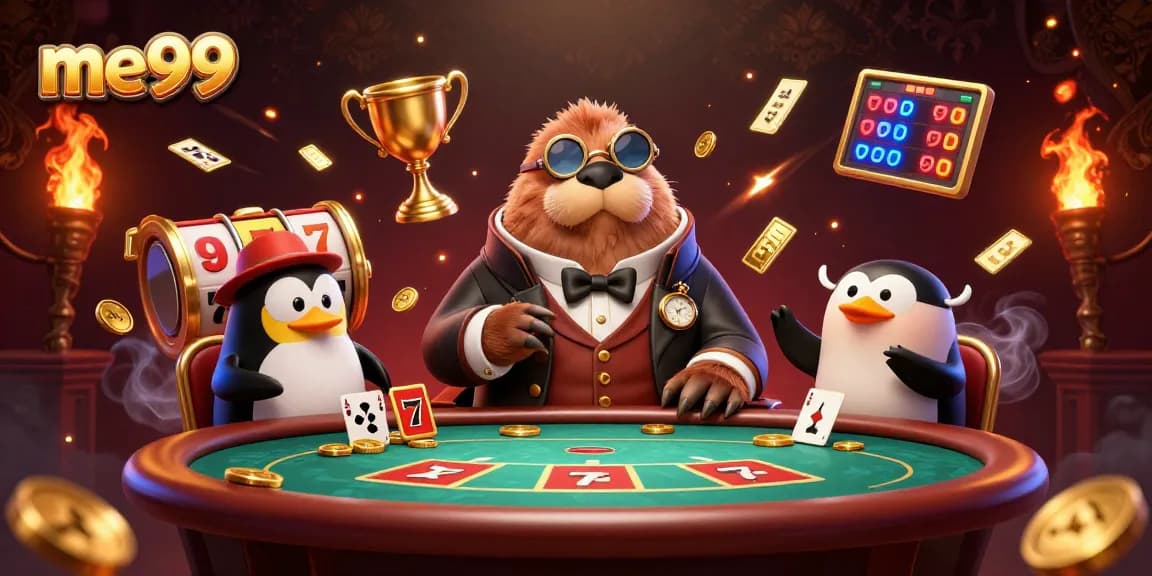 Experience the fun of me99 with a jolly walrus and friends in an underwater poker scene.