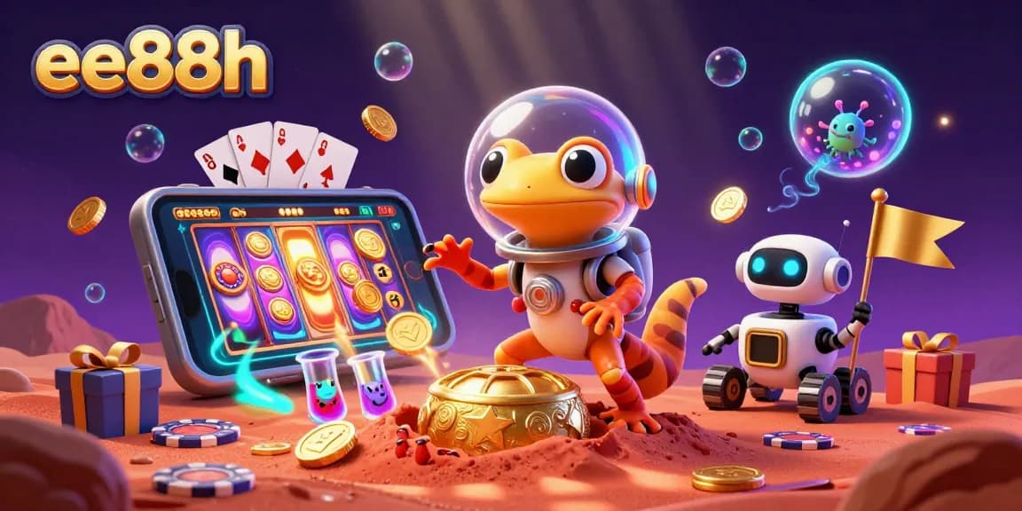 Experience the excitement of ee88h with a Martian gecko exploring a golden casino adventure.