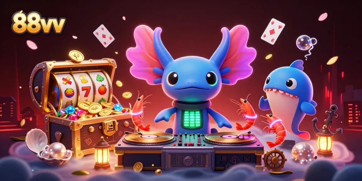 Join the fun at 88vv: a vibrant underwater casino scene with a DJ and game elements.