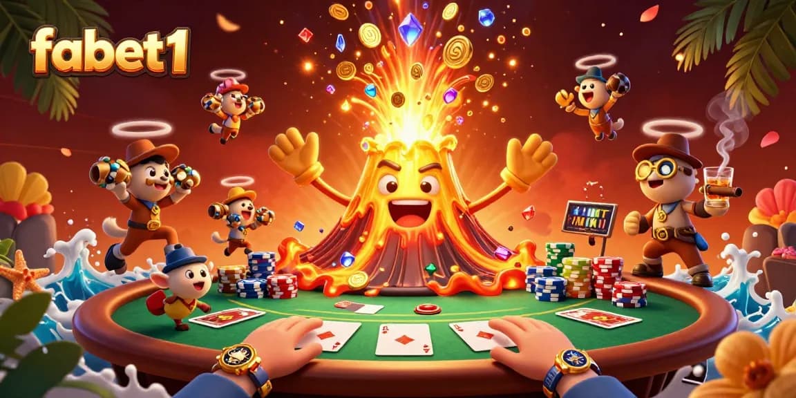 Experience the thrill of winning at fabet1 casino with golden volcano and overflowing treasure.