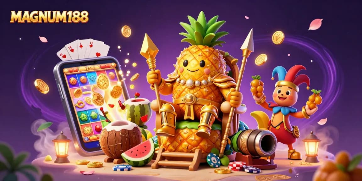 Experience the exciting action of MAGNUM188 with engaging visual elements in a vibrant beach casino scene.