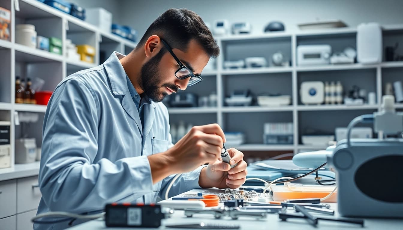 Riparazione Biolife effettuata da un tecnico attento in un ambiente clinico.