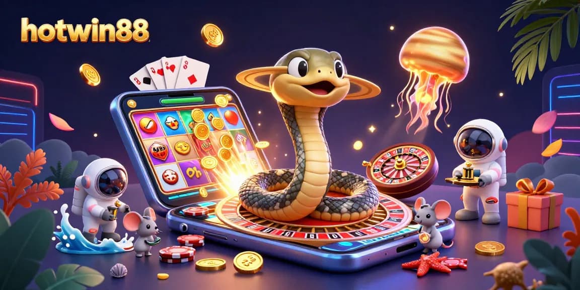 Experience hotwin88 with a vibrant casino-themed 3D scene filled with cosmic betting action.