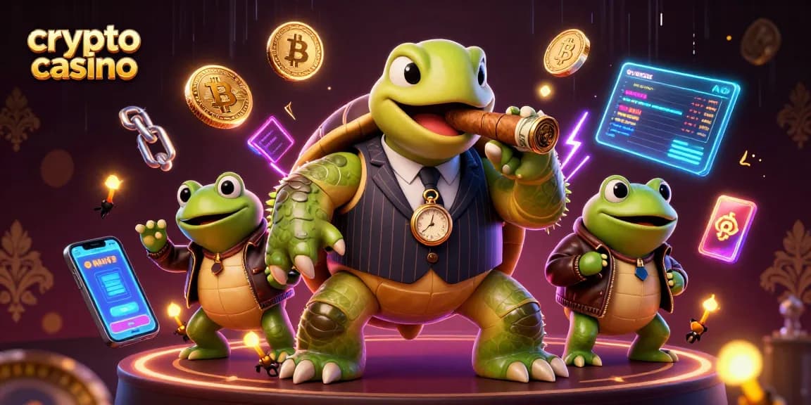 Jouez au crypto casino avec des personnages animés sur un fond vibrant et coloré.