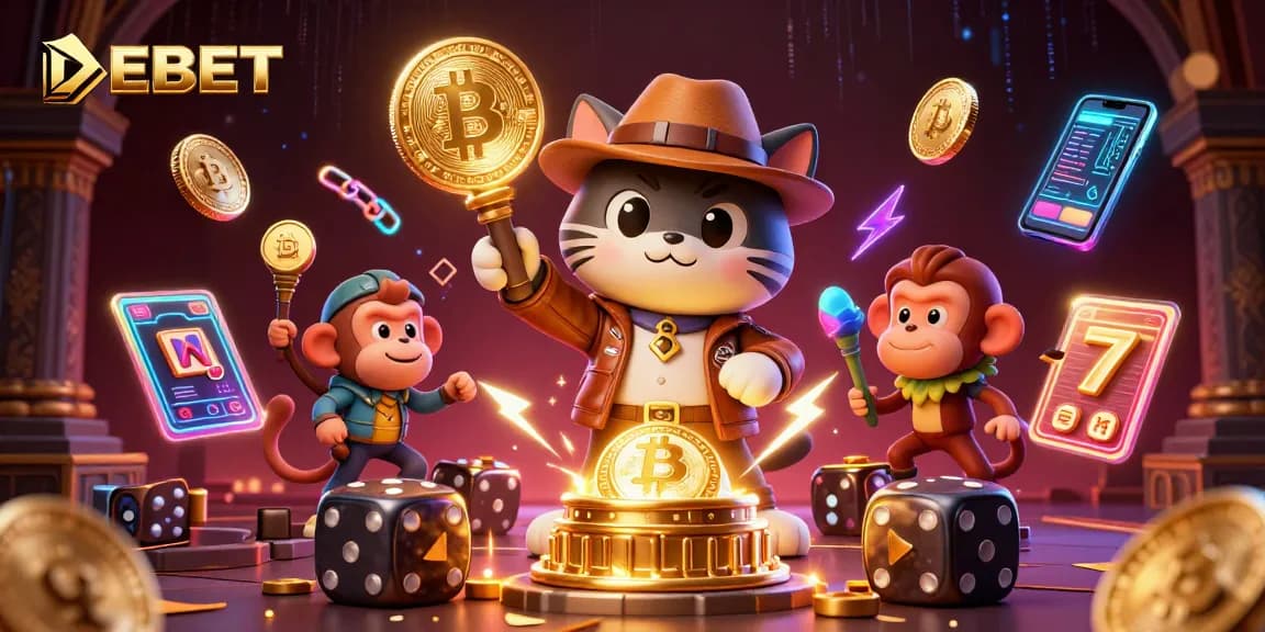 Engage with DEBET in an exciting treasure hunt through a golden casino temple filled with dynamic elements.