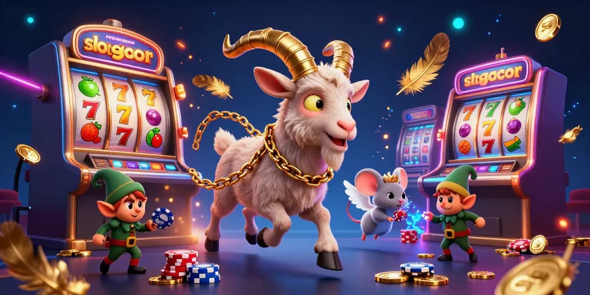 Slot gacor menampilkan kasino dengan karakter unik dan simbol mesin slot yang menarik.