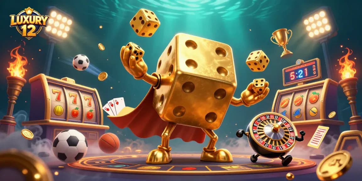 LUXURY 12 menghadirkan pengalaman seru dengan simbol slot yang berkilau dan dadu emas yang menggelinding.