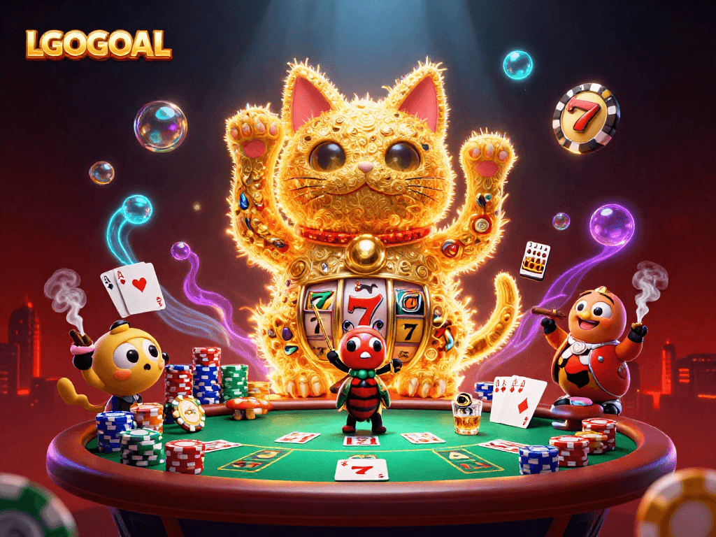 Experience the excitement of LGOGOAL with vibrant casino symbols and games in this captivating illustration.