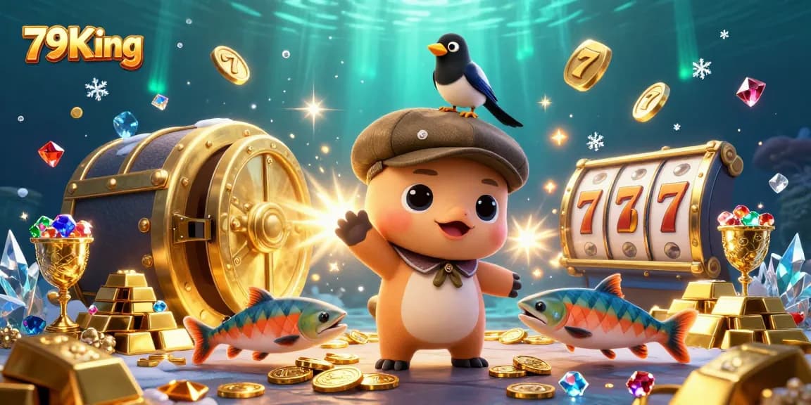 Engage with 79King's thrilling casino experience featuring charming characters, dazzling treasures, and vibrant slot elements.