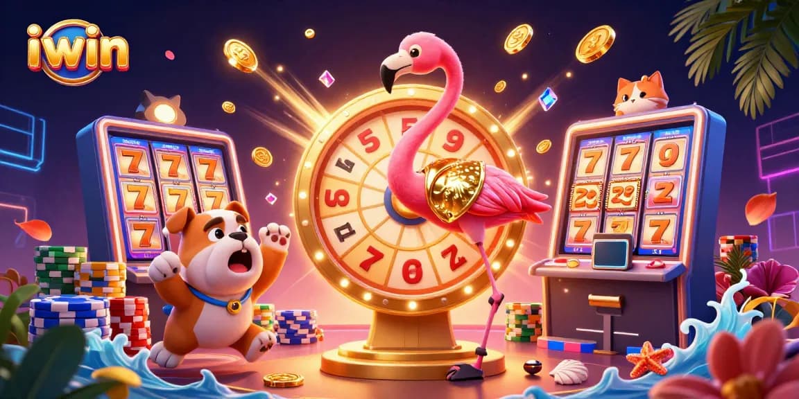 Spin the iwin prize wheel with excitement as golden coins cascade and vibrant colors fill the 3D casino scene.