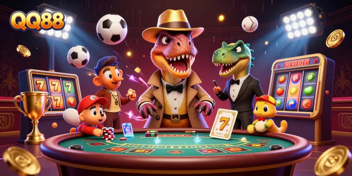 Experience thrilling action at QQ88 with a velociraptor card counter and playful stegosaurus pit boss.