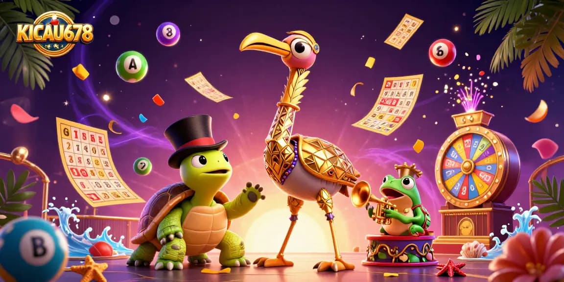 KICAU678 lottery gaming illustration featuring colorful elements and vibrant characters