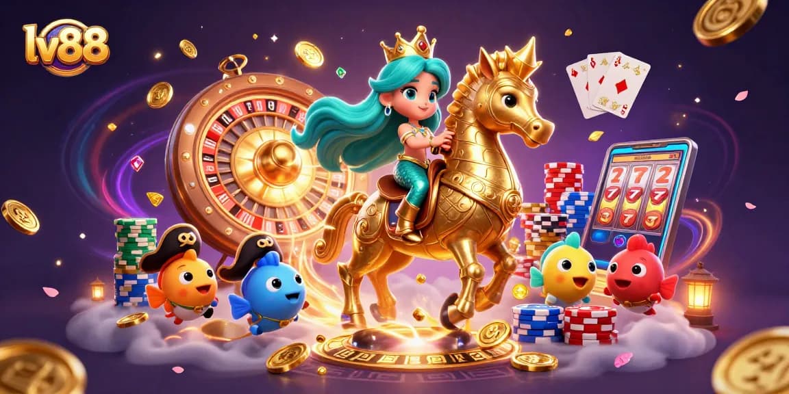 Experience thrilling gaming at lv88, where playful characters dive into 3D casino adventures and winning moments.