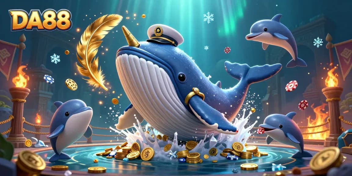 Engage with DA88's vibrant casino atmosphere surrounded by whimsical marine characters.