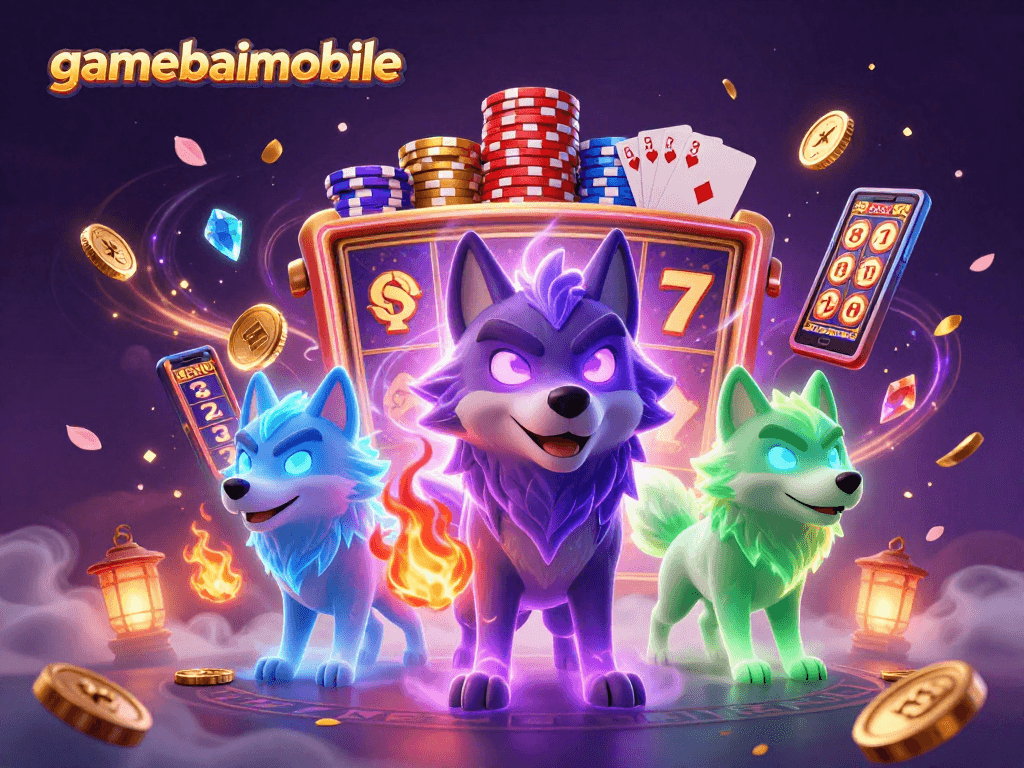 Experience the thrill of gamebaimobile with enchanting casino action featuring ghostly wolves and slot machines.