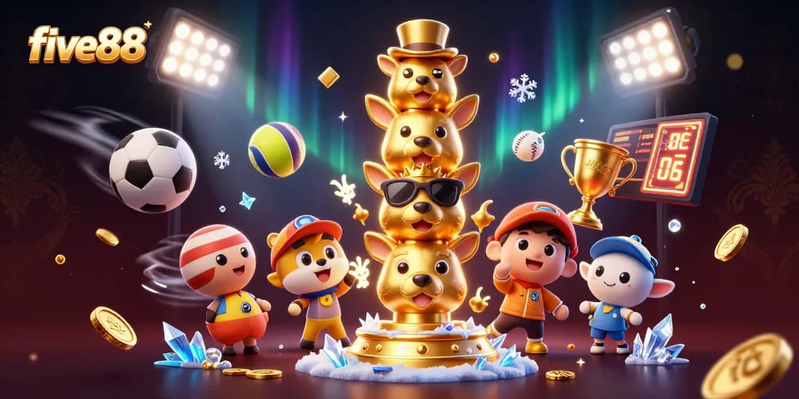 Engage with five88's dynamic sports betting scene featuring animated characters and elements.