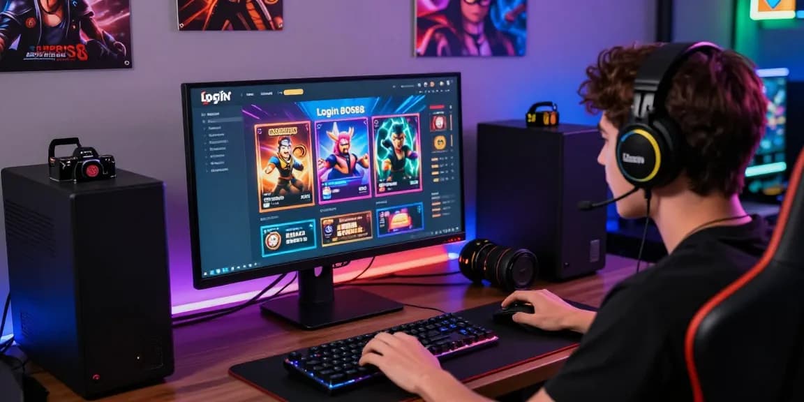 Pengguna menikmati platform Login BOS88 dengan pengalaman bermain game yang seru di komputer modern.