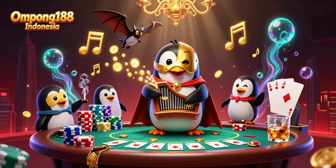 Menangkan hadiah di Ompong188 Indonesia dengan kartun penguin opera memukau yang memainkan organ penuh koin emas.