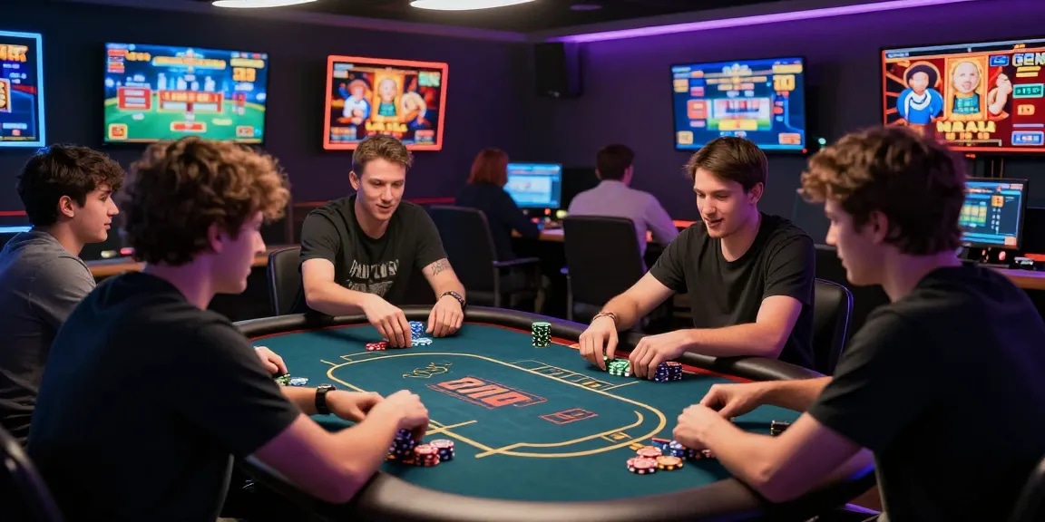 92dadu online gaming scene with diverse players engaged in poker, showcasing dynamic gameplay and vibrant graphics.