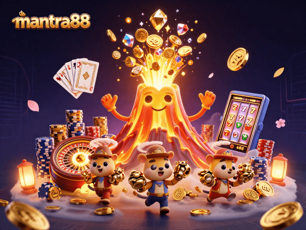 Experience the excitement of mantra88 with lively 3D characters and dynamic casino elements.