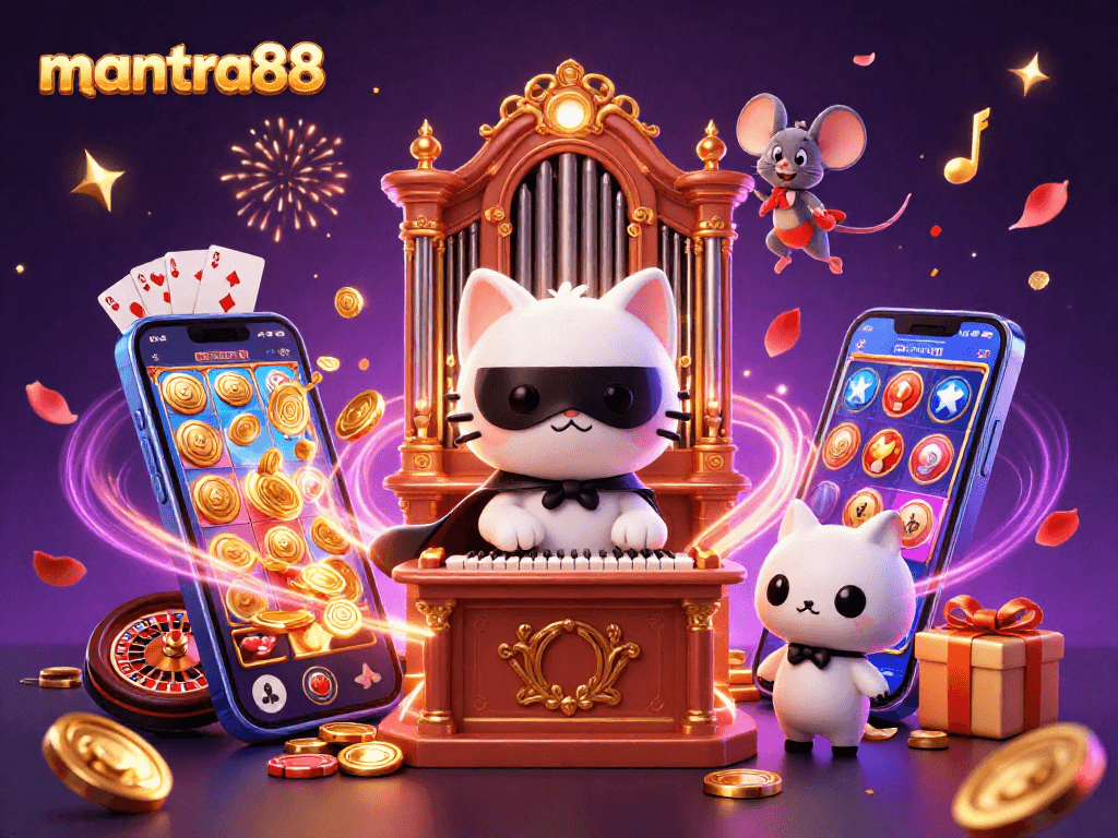 Experience thrilling wins with mantra88's vibrant casino 3D illustration showcasing exciting slots and games