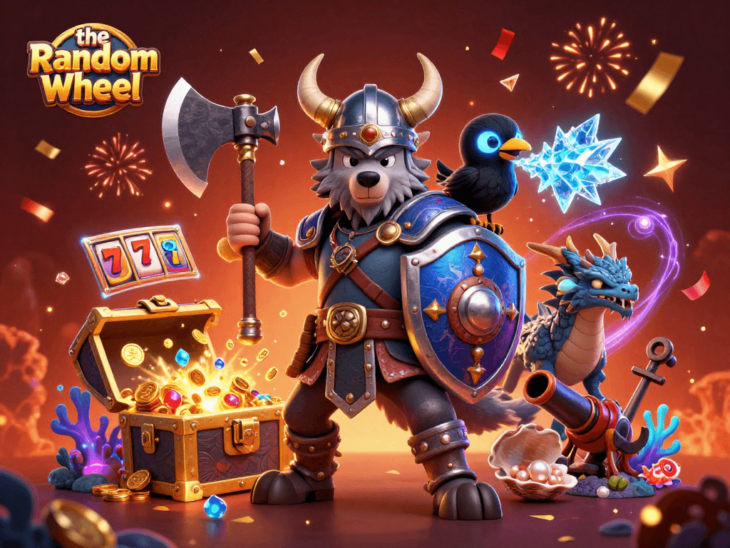 Engaging the-random-wheel for thrilling slot adventures with vibrant characters and rich treasure elements.