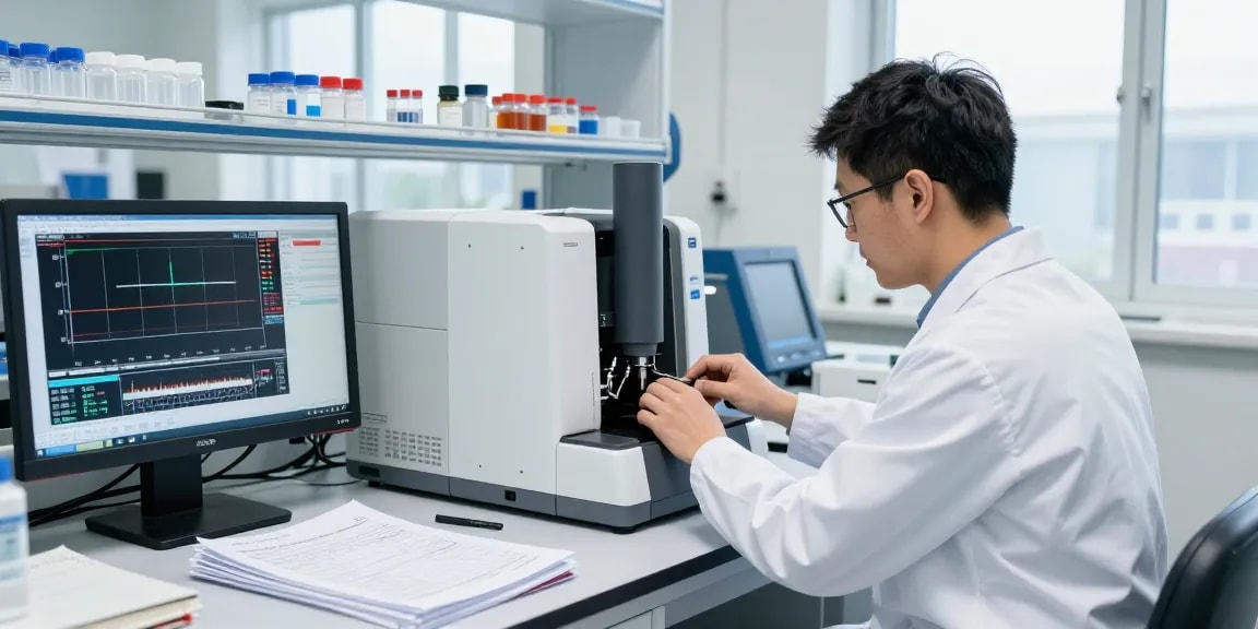 Aegean Labs scientist conducting precise HPLC analysis in a state-of-the-art laboratory.
