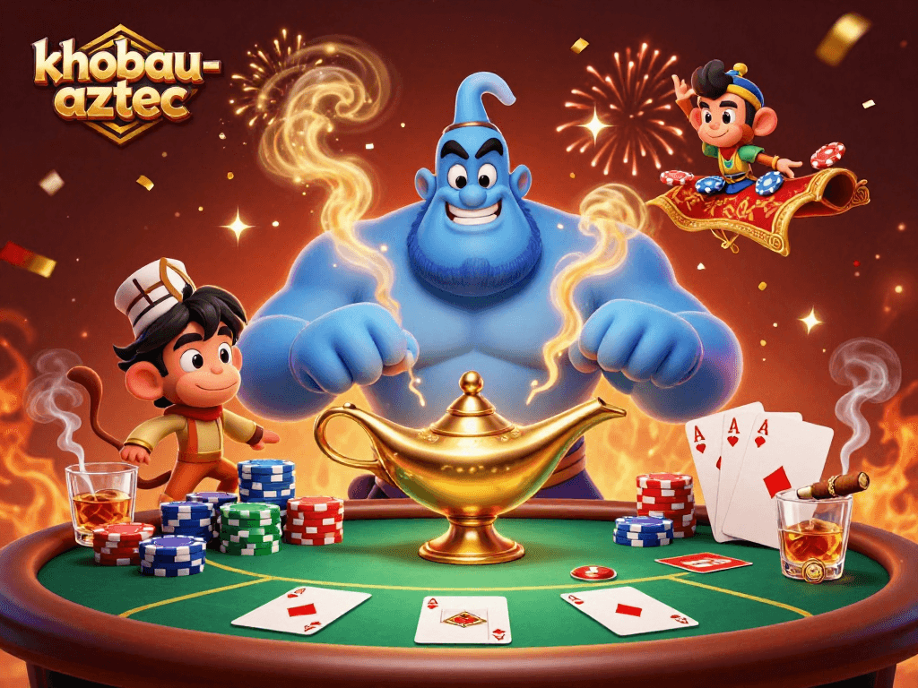 Play and win in khobau-aztec's thrilling game landscape filled with vibrant casino elements.
