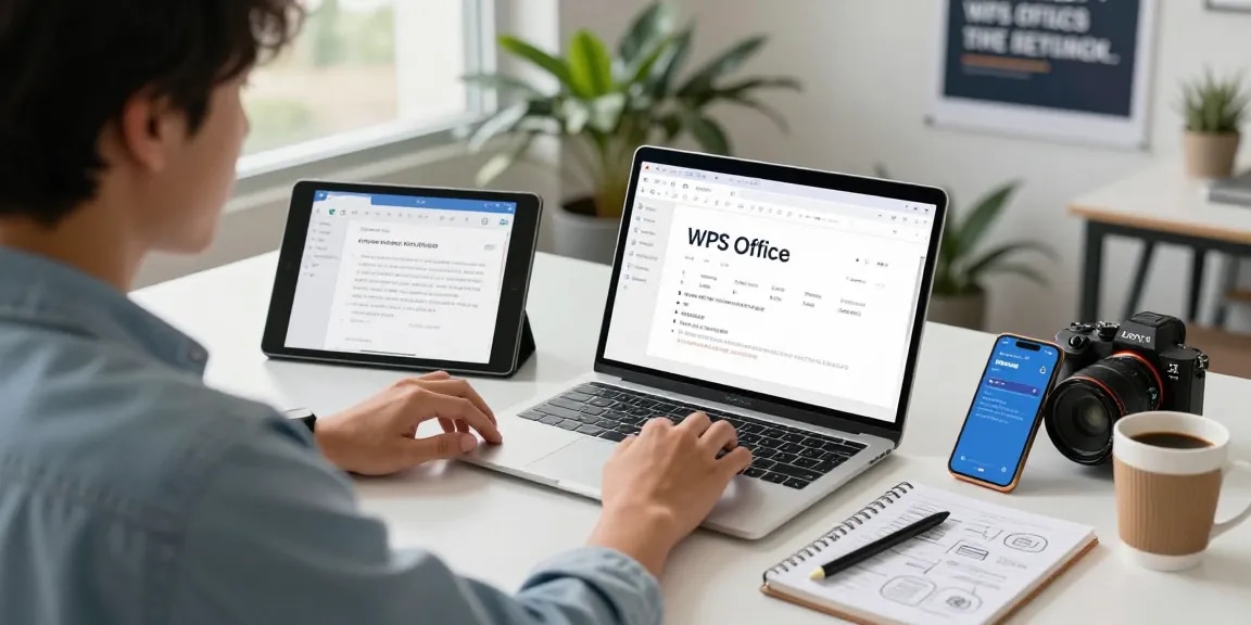 使用WPS Office 下载同步文档的现代办公场景,展示设备间流畅的协作。